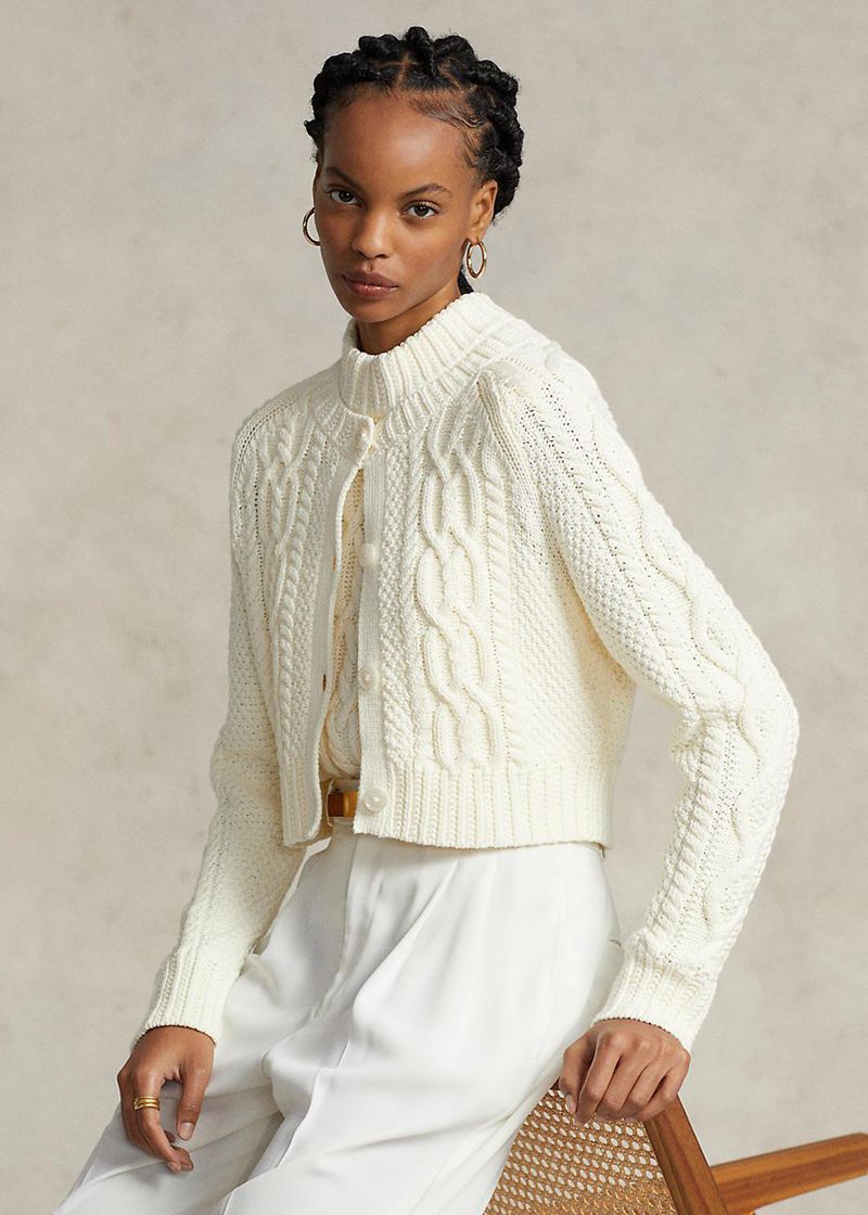 Sueter Polo Ralph Lauren Mujer Cropped Aran-Knit Cotton Cardigan Chile Blancas JAXWB-1428